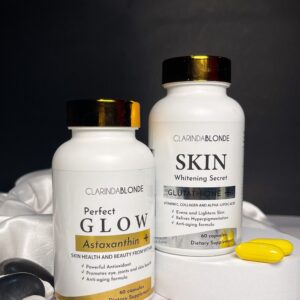 SKIN Whitening Secrets, Glutathione + and PERFECT Glow Astaxanthin+ Beauty Supplements.